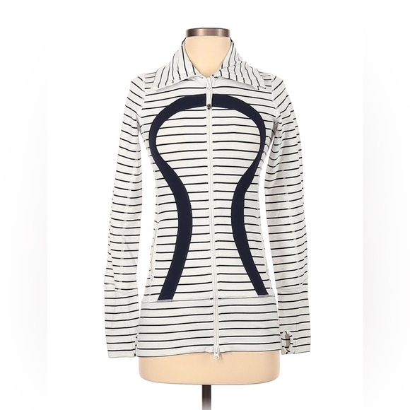Lululemon Define Jacket Size 6 Navy White Stripe Zip-Up Track Jacket Athleisure - Picture 1 of 10
